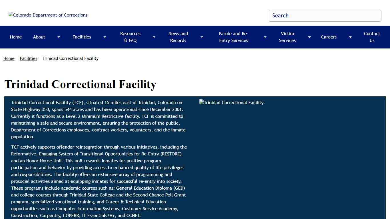 Trinidad Correctional Facility | Colorado Department of Corrections